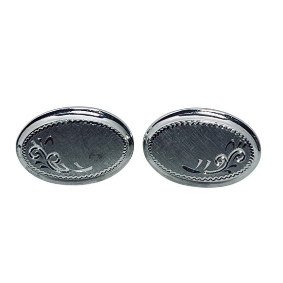 Unbranded Other - Vintage Heavy Oval Silver Tone Textured & Etched Paisley Cufflinks (5912)